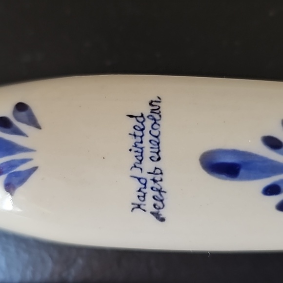 Wood Salad Serving Fork & Spoon Set Hand Painted Ceramic Handles - Picture 5 of 6